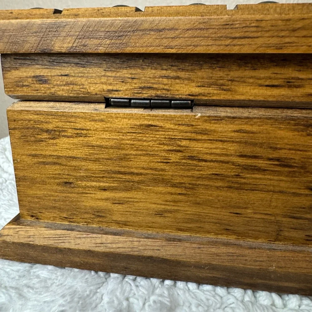 Vintage Wood Jewelry Box Brown Faux Leather Studded Valet Organizer MCM